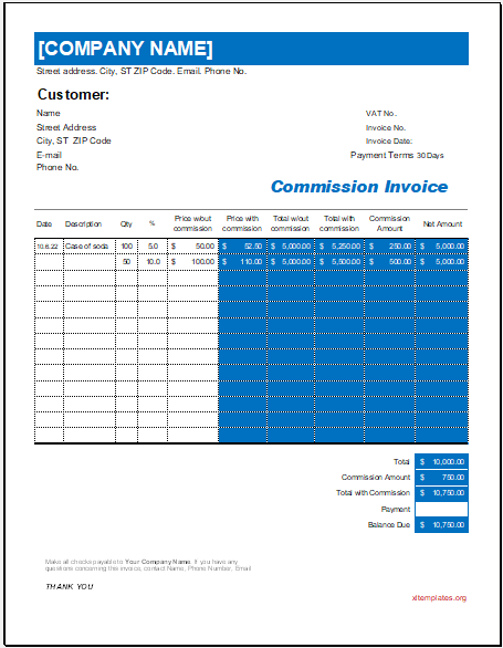 Commission Invoice format