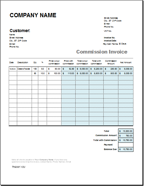 Commission invoice template