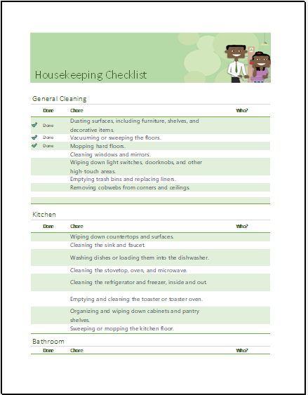 Housekeeping Checklist Template