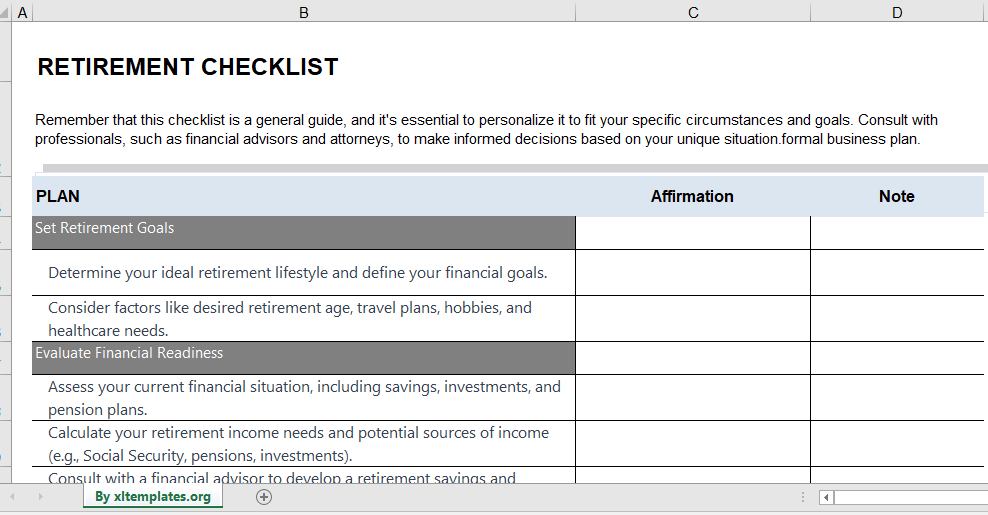 Retirement checklist template