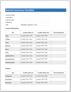 Rental Inventory Checklist Template for Excel | Download