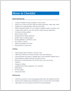 Move-in Checklist Template for Excel | Download (.xls) File