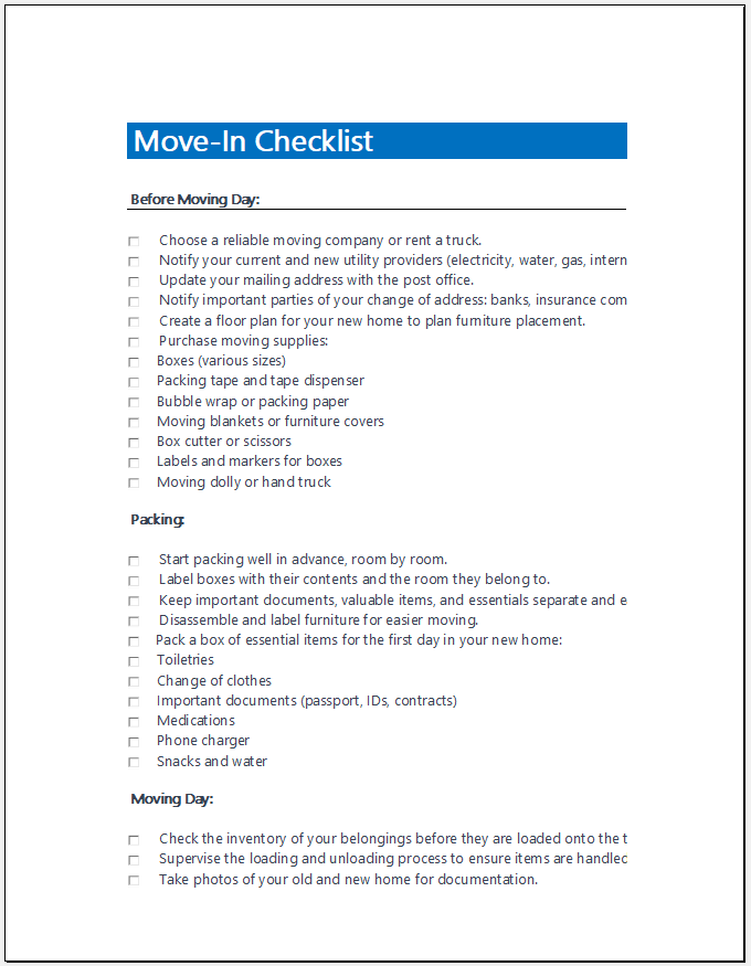 Move-in checklist template