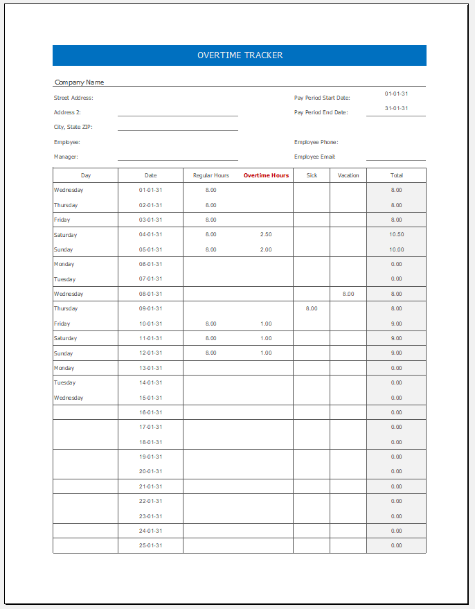 Overtime Tracker Template